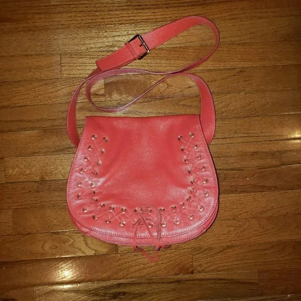 VIOLETTA salmon color leather saddle‎ bag crossbody handbag